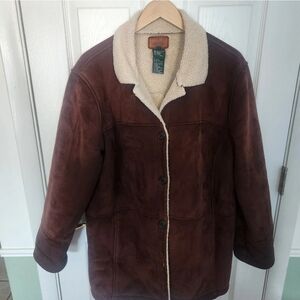 Lauren Ralph Lauren Vintage Sherpa Lined Brown Suede Coat Faux Size XL Winter